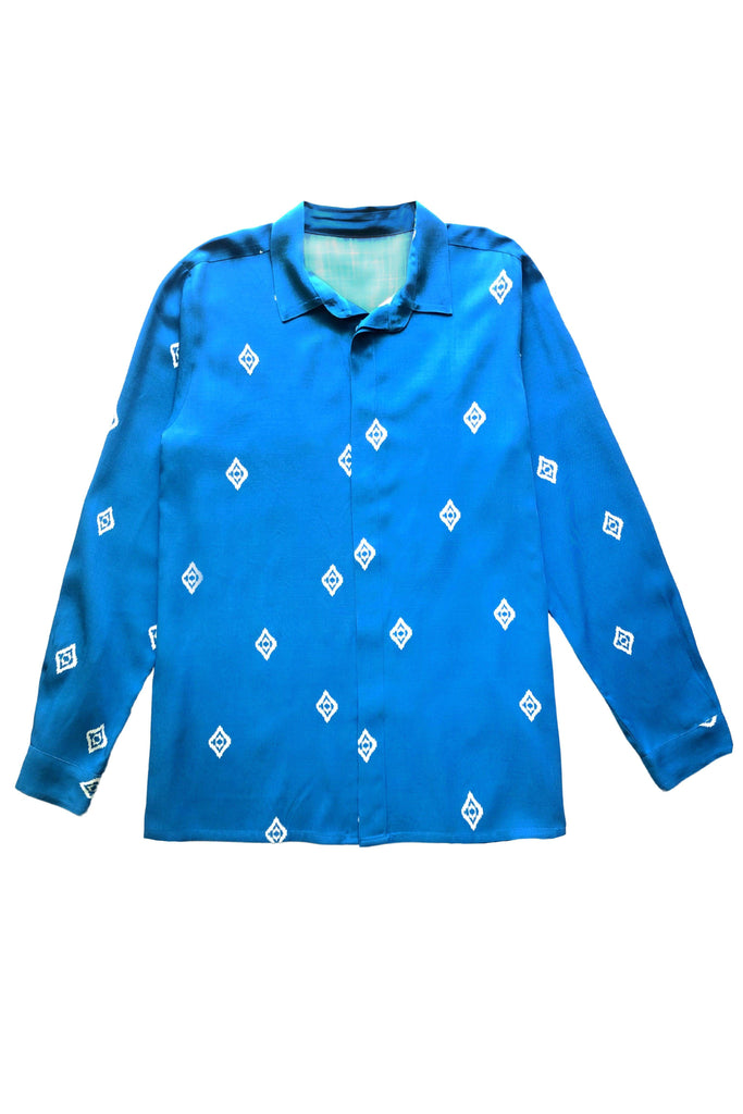BLUE IKKAT PRINT SHIRT - dash and dot dash and dot