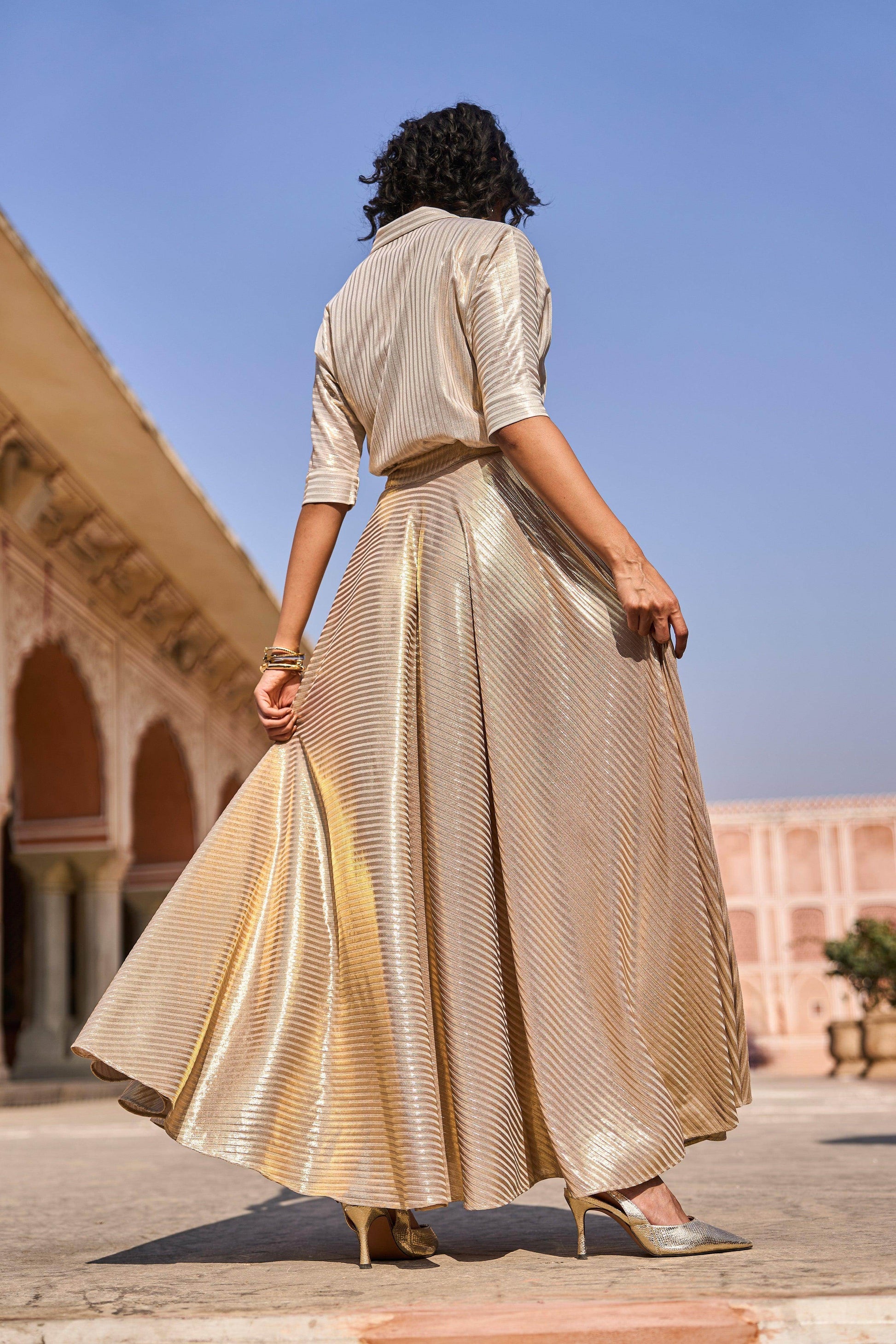 TEXTURED LAMÉ MAXI SKIRT SET - dash and dot