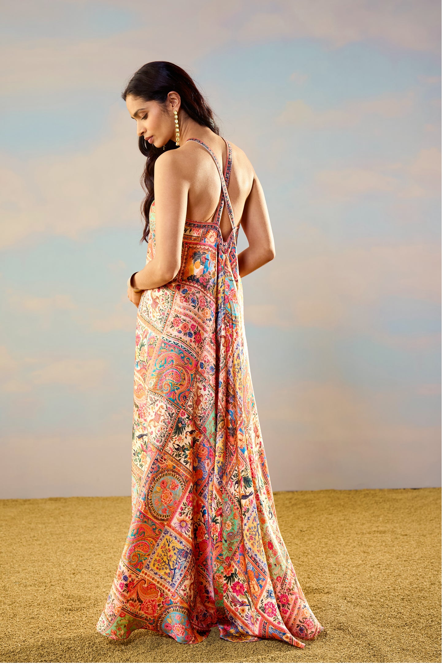 ORNAMENTAL PRINT HALTER MAXI