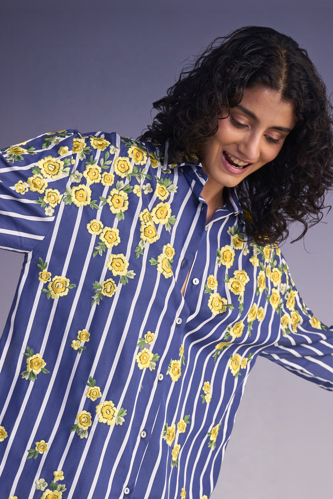 FLORAL EMBROIDERED STRIPE SHIRT dash and dot