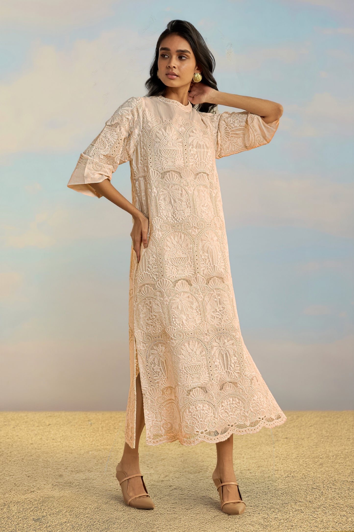 CUTWORK EMBROIDERED SCALLOPED MAXI