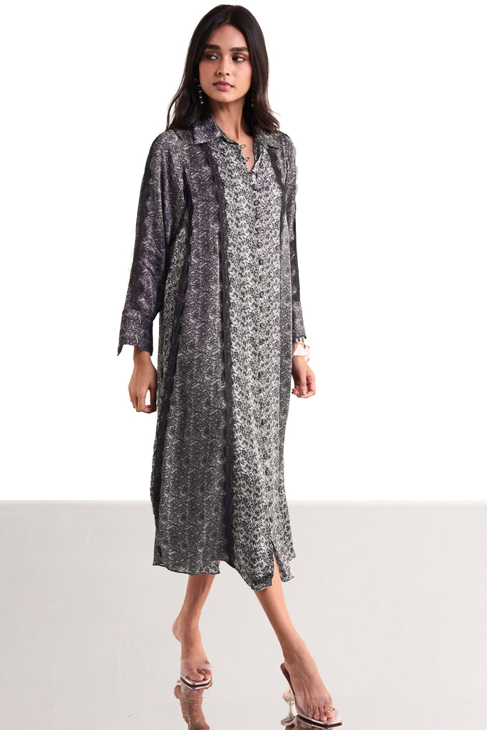 MONOCHROME PRINTED LACE MIDI dash and dot