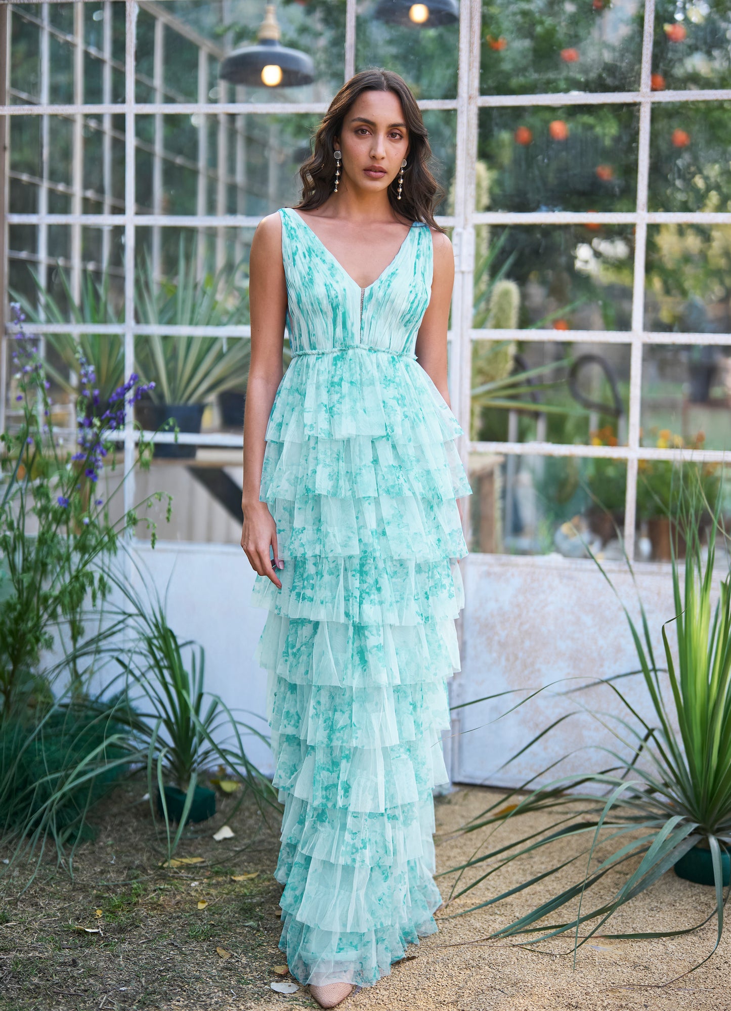 CASCADING PRINTED GOWN