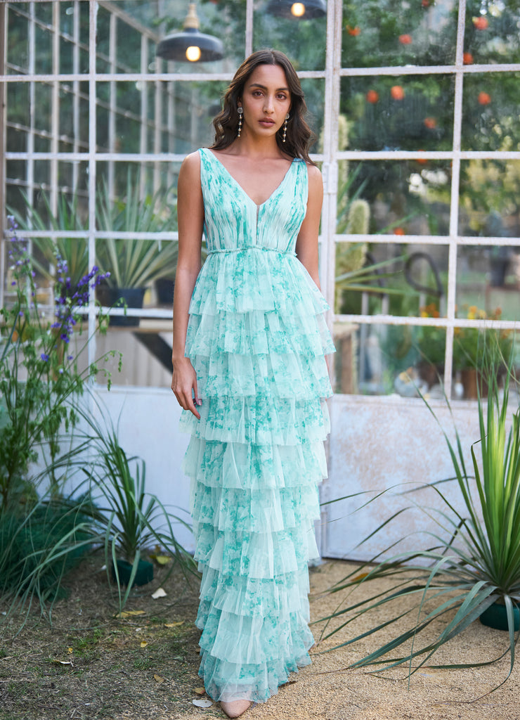 CASCADING PRINTED GOWN dash and dot