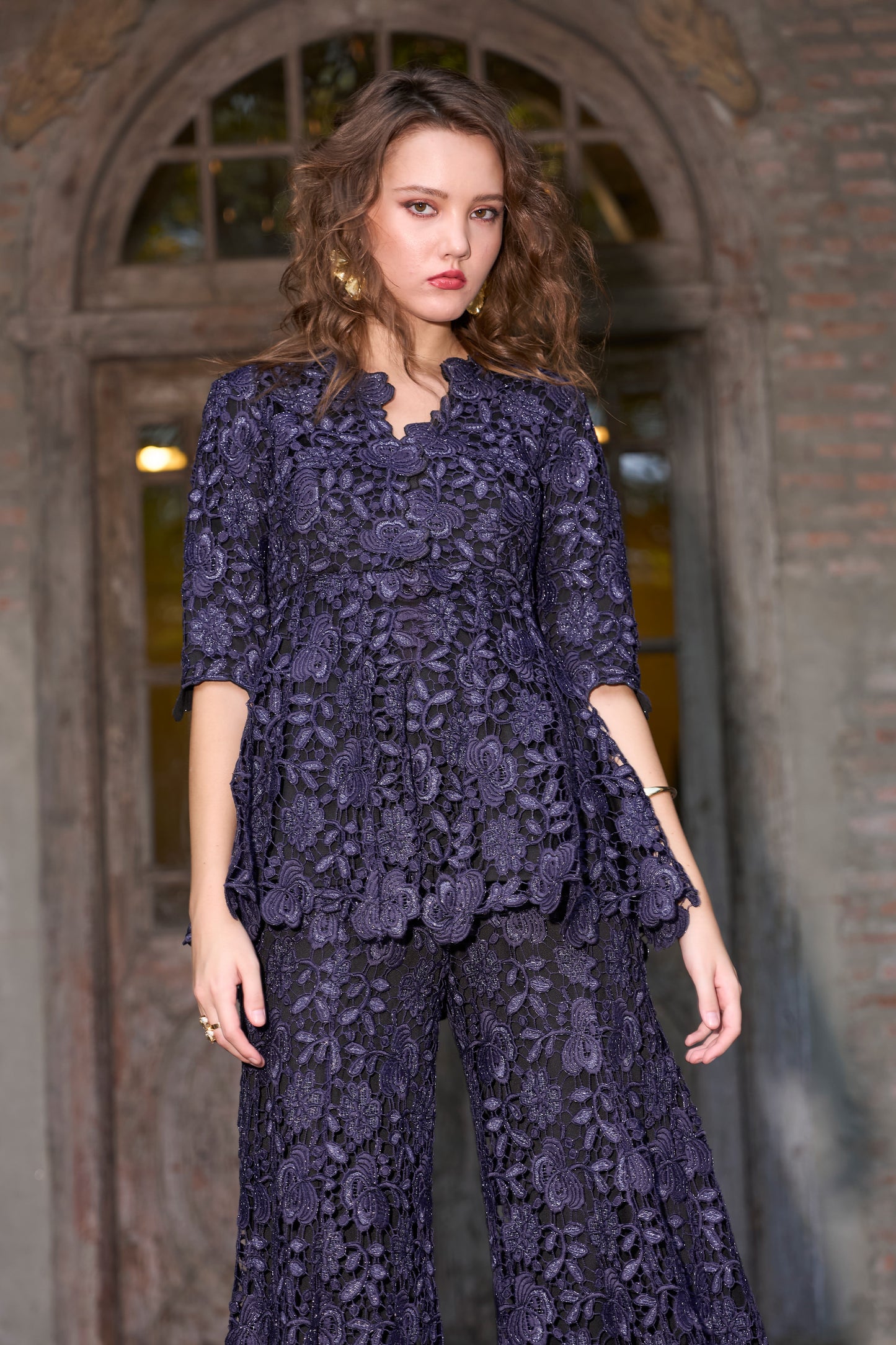 EMBROIDERED LACE PEPLUM TOP