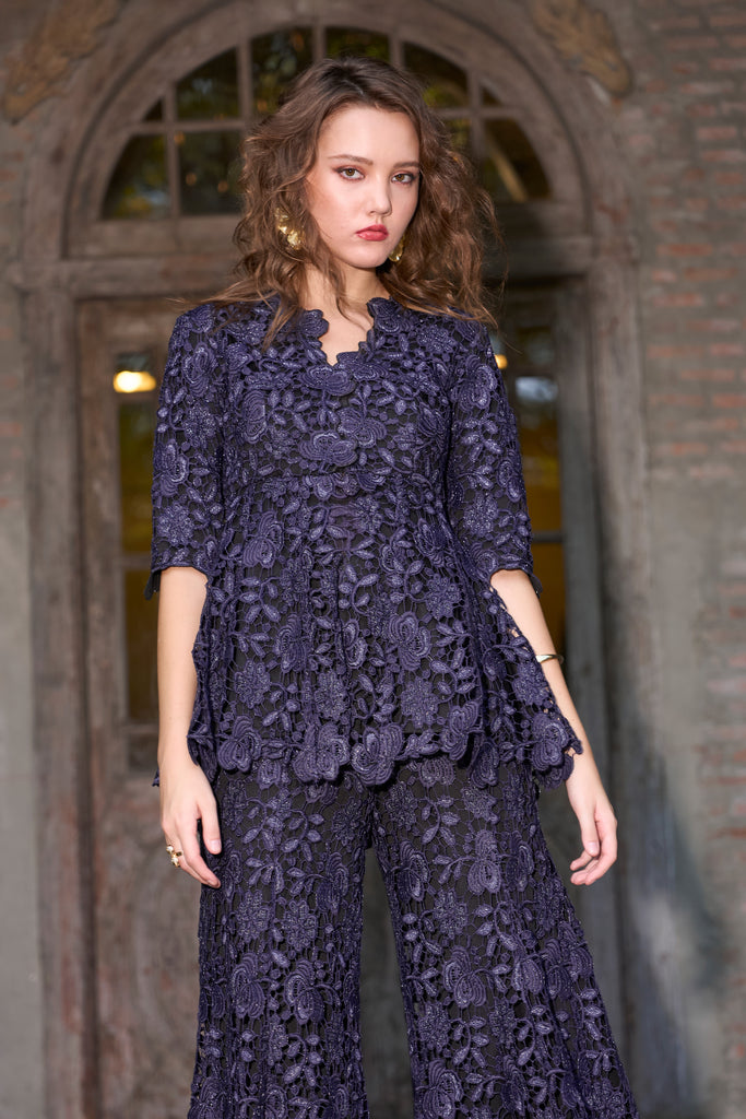 EMBROIDERED LACE PEPLUM TOP dash and dot