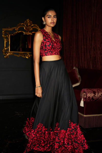 EMBROIDERED HEM FLARED SKIRT