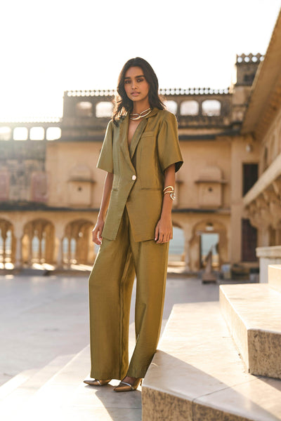 OLIVE BROCADE PANT SUIT - dash and dot