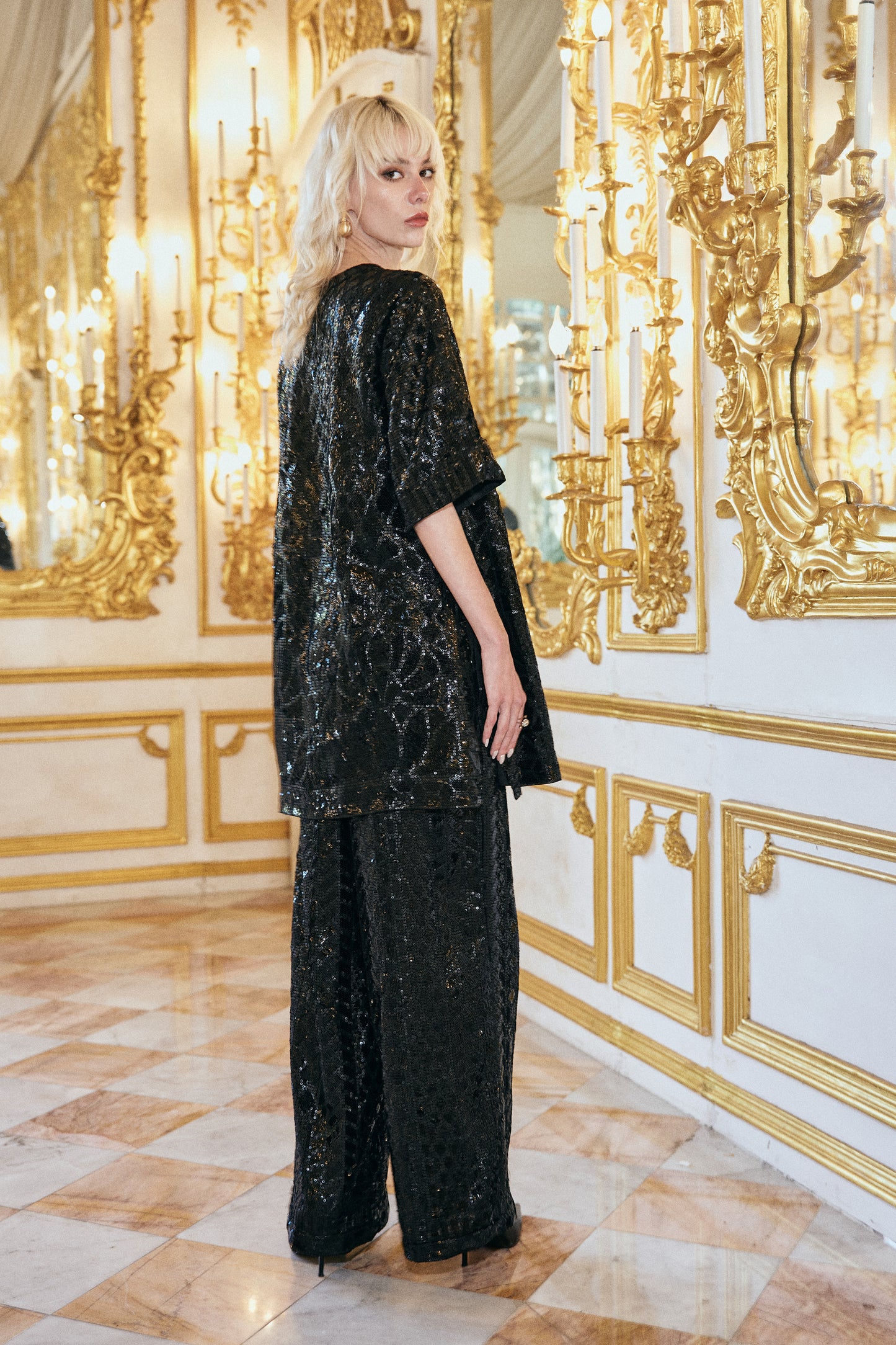 BLACK SEQUIN EMBROIDERED TOP