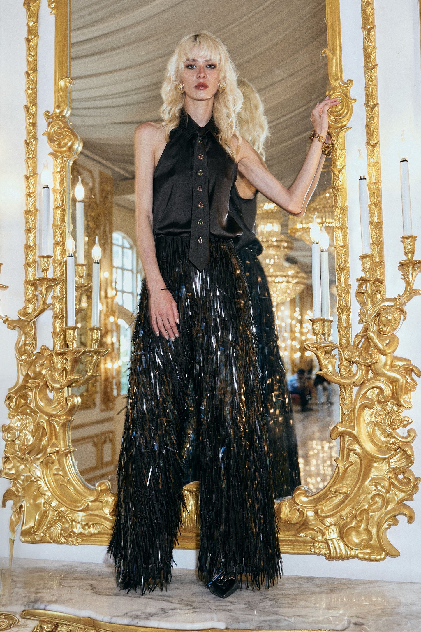 HALTER SHIRT WITH BEJEWELLED TIE