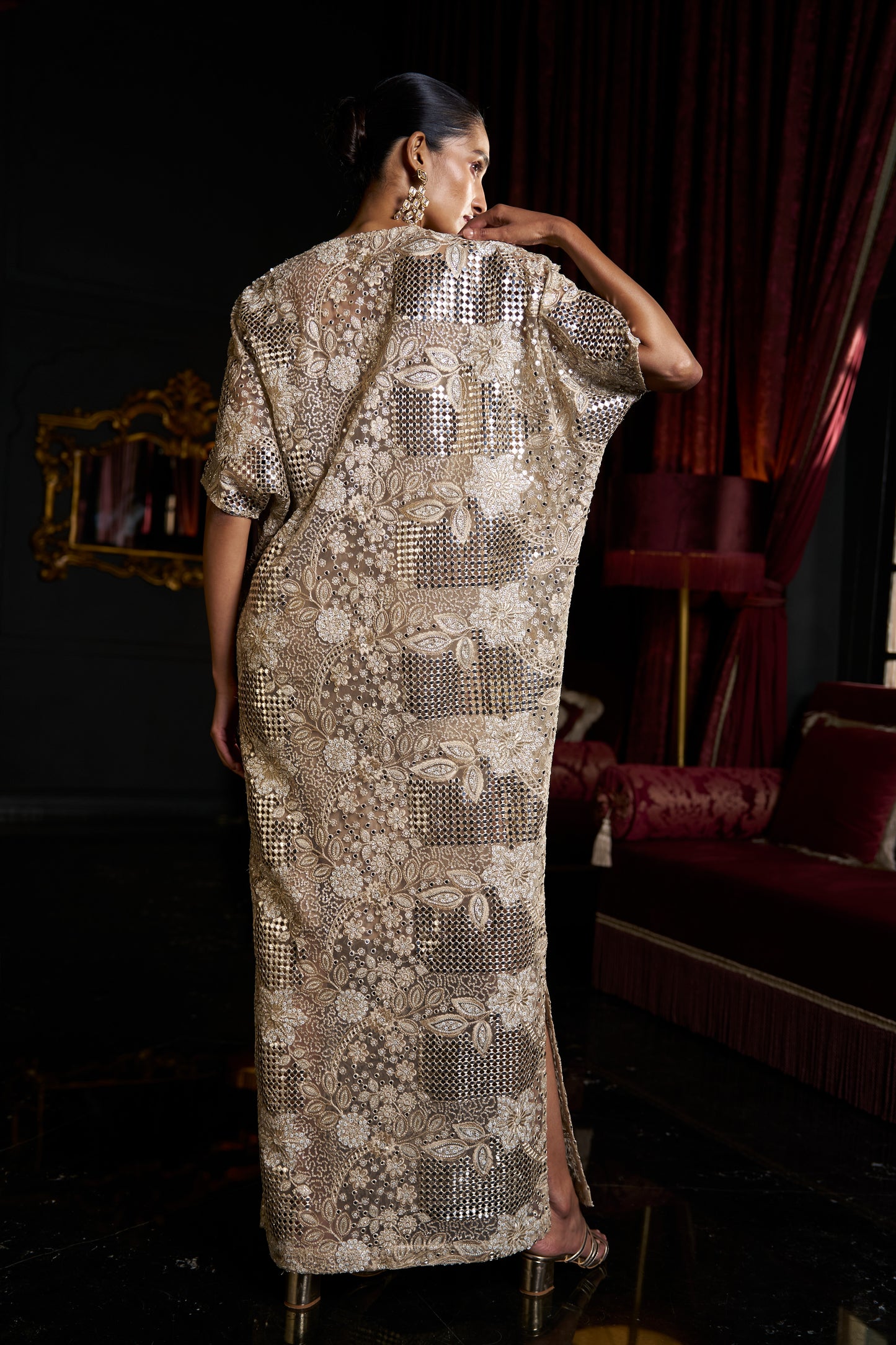 MIRROR AND BEAD EMBROIDERED KAFTAN
