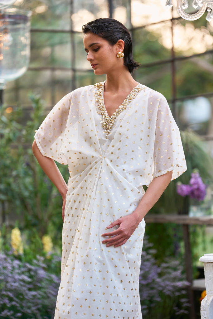 EMBROIDERED BENARES WEAVE KAFTAN DRESS dash and dot
