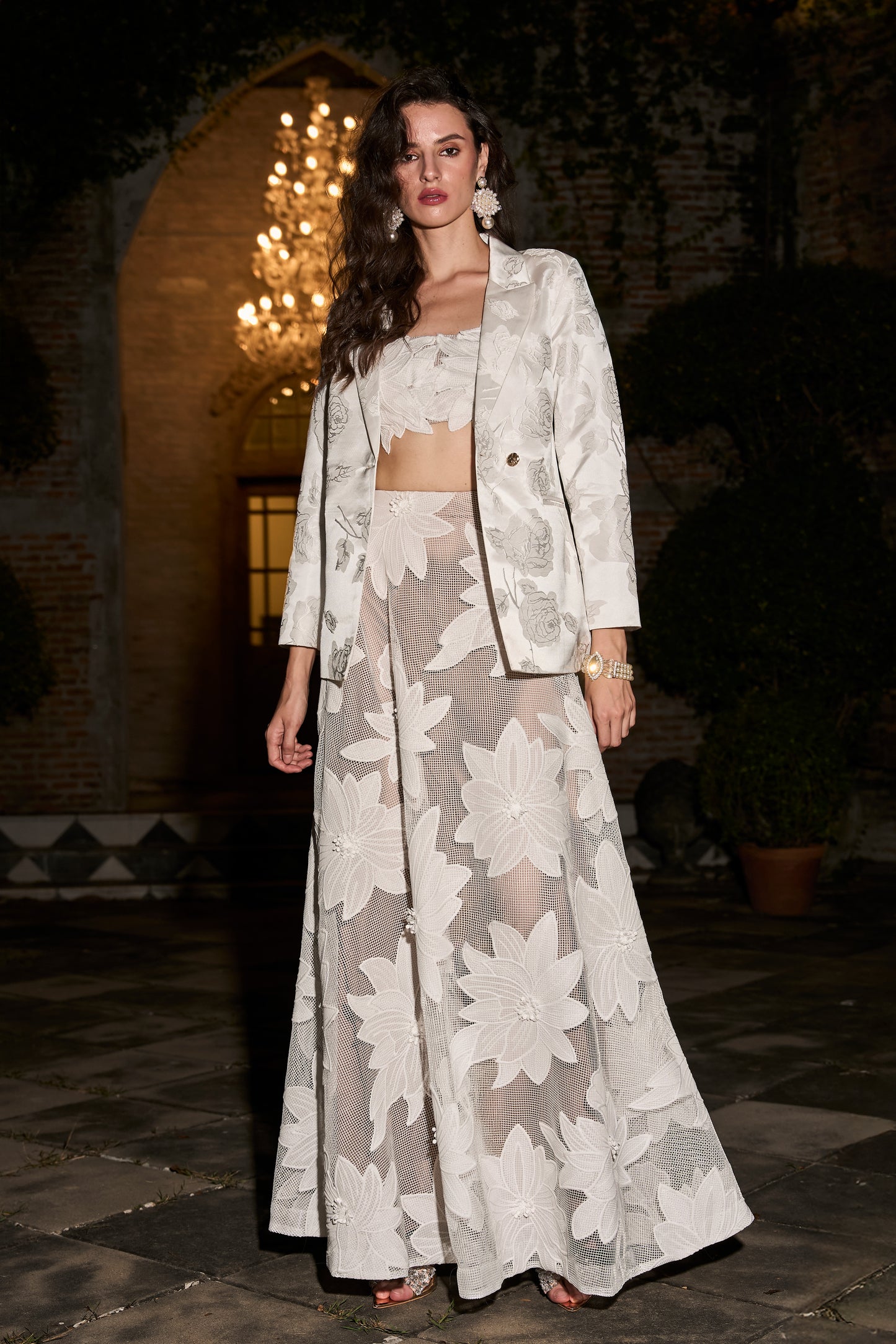 FLORAL LACE APPLIQUÉ MAXI SKIRT