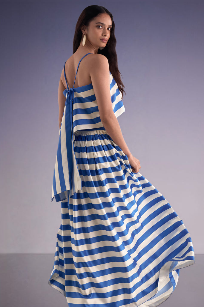 BACK KNOT DRAPED STRIPE TOP & MAXI SKIRT SET dash and dot