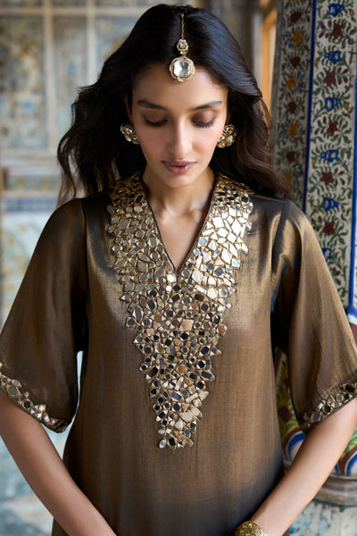 BENARES TISSUE MIRRORWORK TOP & PANT SET