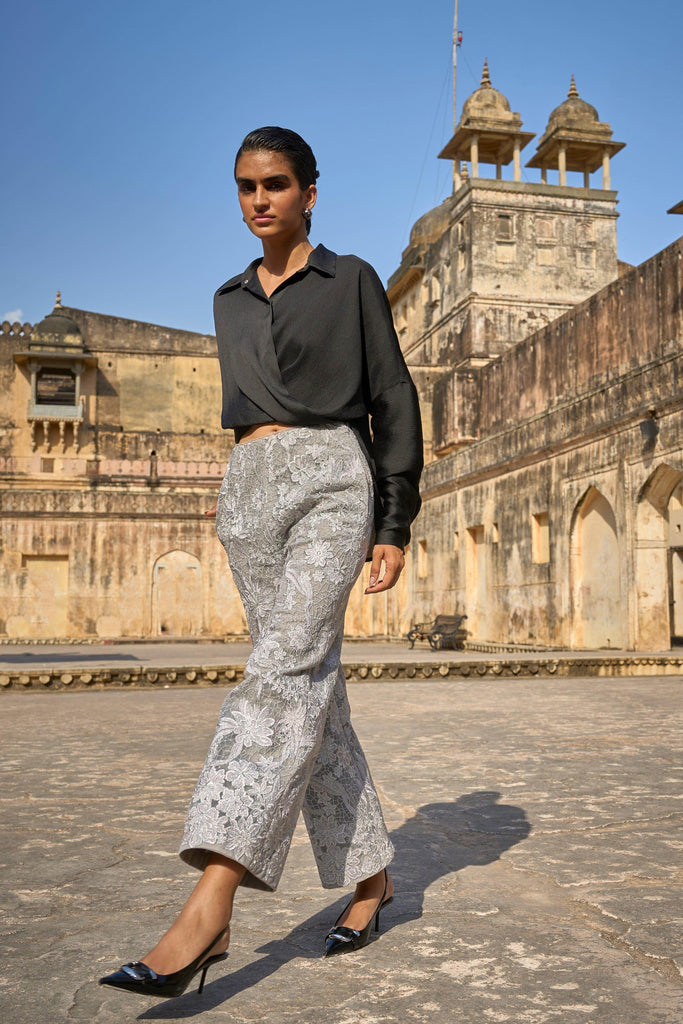 DRAPED SHIRT & METALLIC EMBROIDERED PANT - dash and dot dash and dot