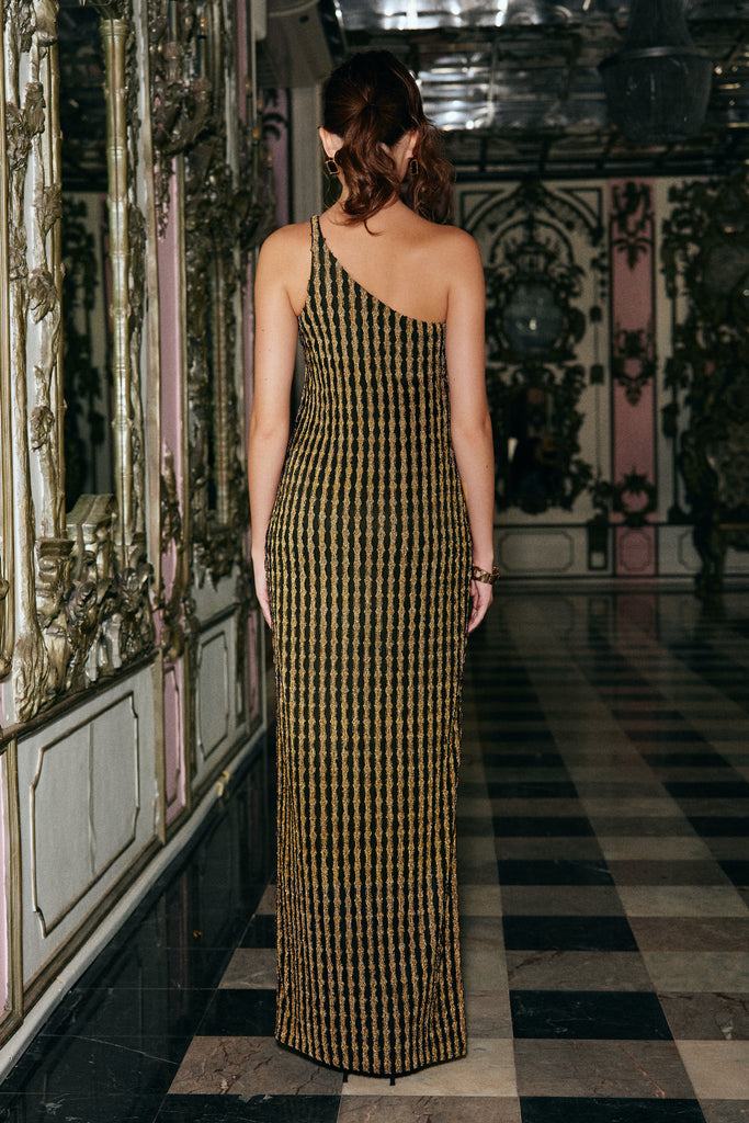 ONE-SHOULDER TEXTURED GOWN dash and dot