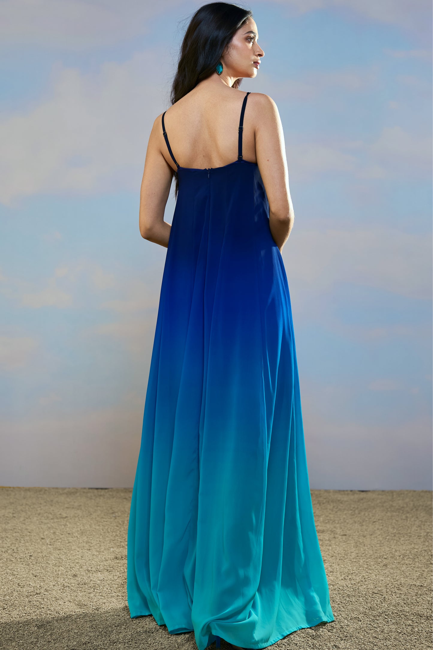 OFF-SHOULDER FLARED OMBRÉ GOWN