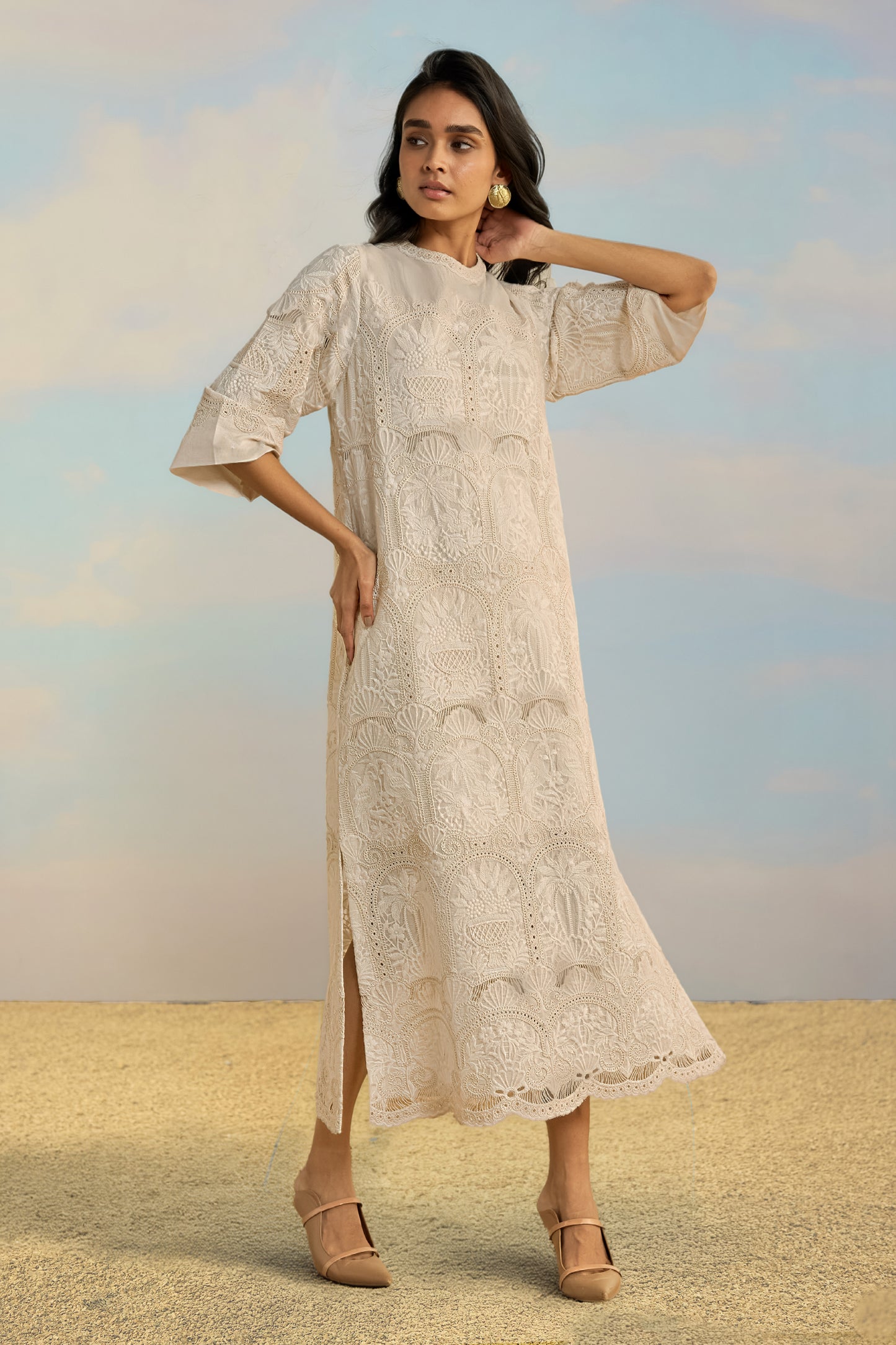 CUTWORK EMBROIDERED SCALLOPED MAXI