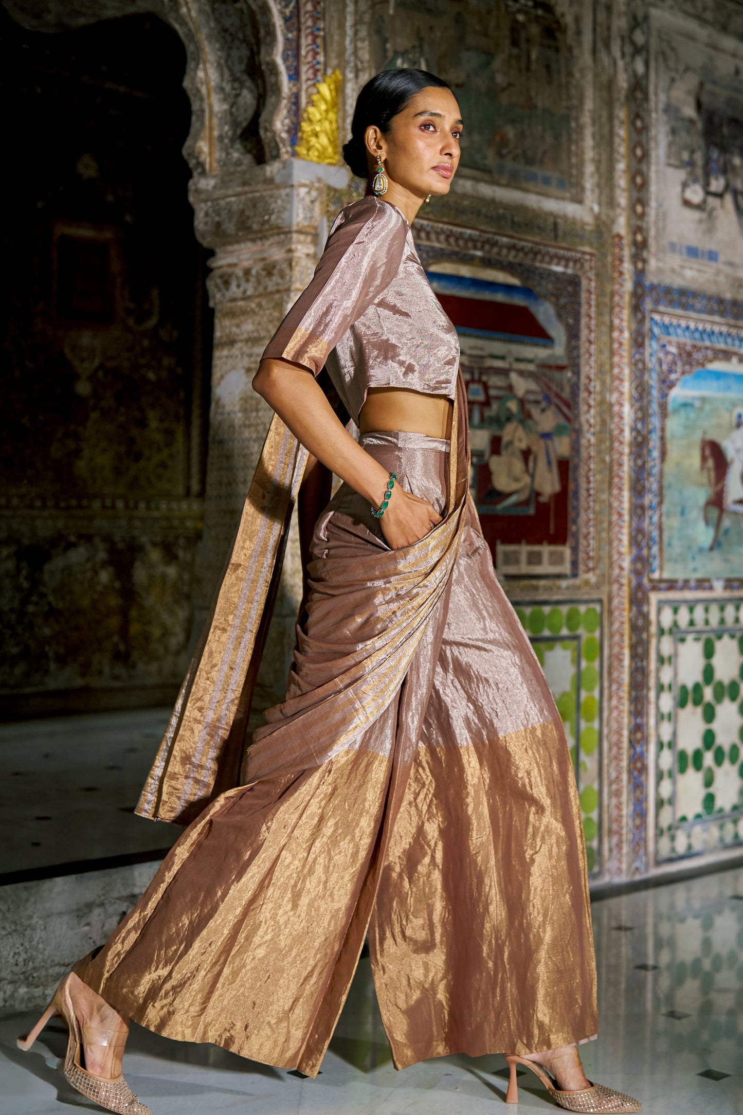 BENARES TISSUE DRAPE PANT SET