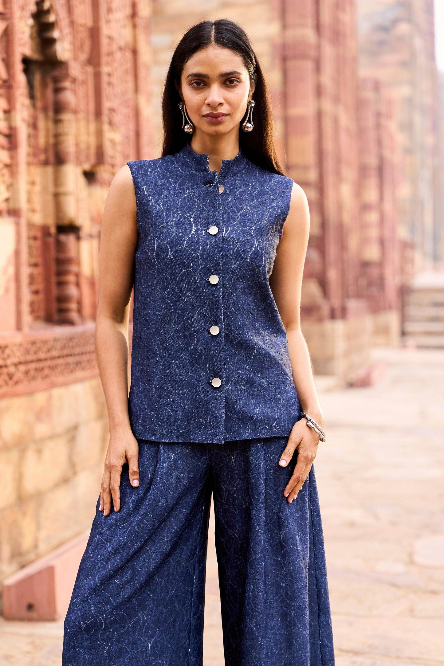 DENIM LACE WAISTCOAT AND PANT SET - dash and dot