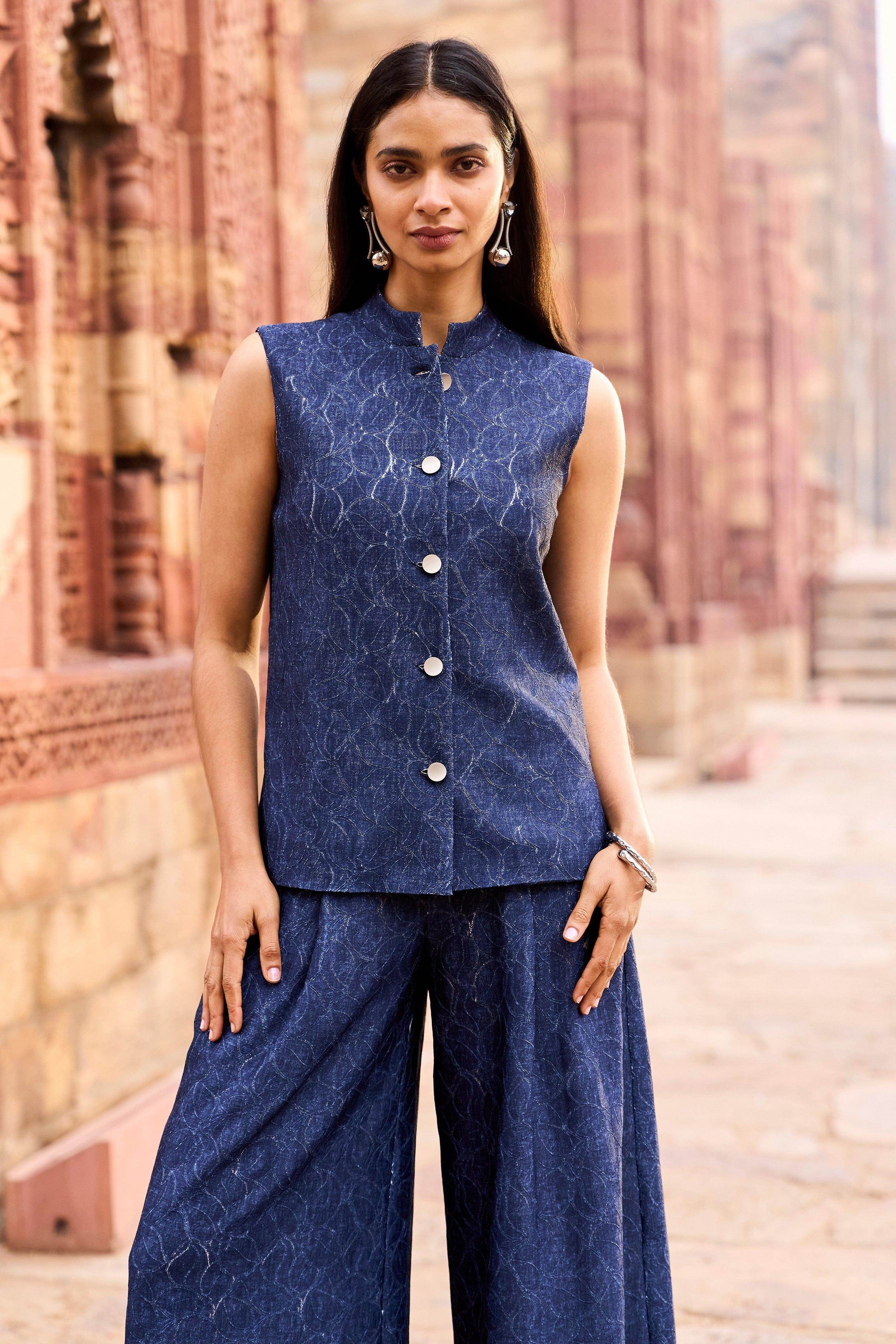 DENIM LACE WAISTCOAT AND PANT SET - dash and dot