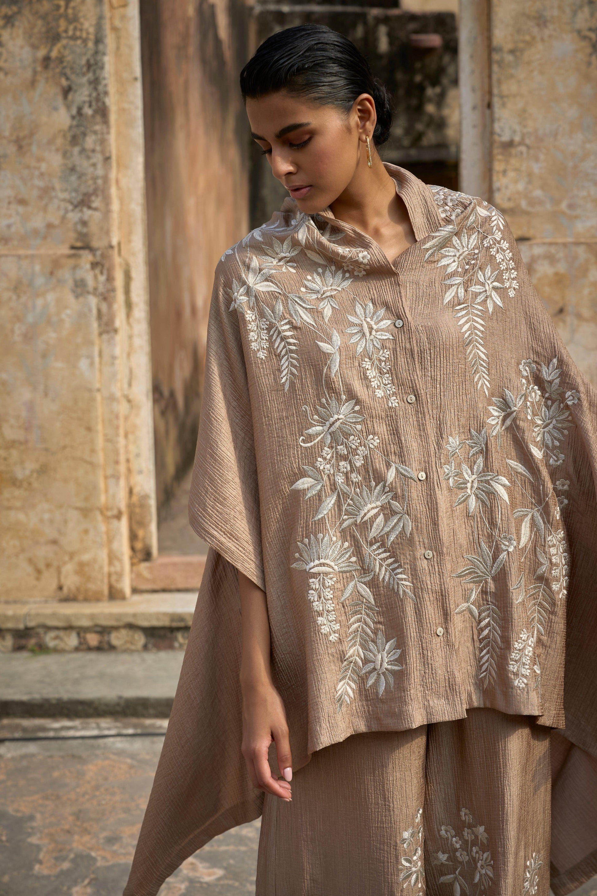 EMBROIDERED CAPE TOP & WIDE LEGGED PANT - dash and dot