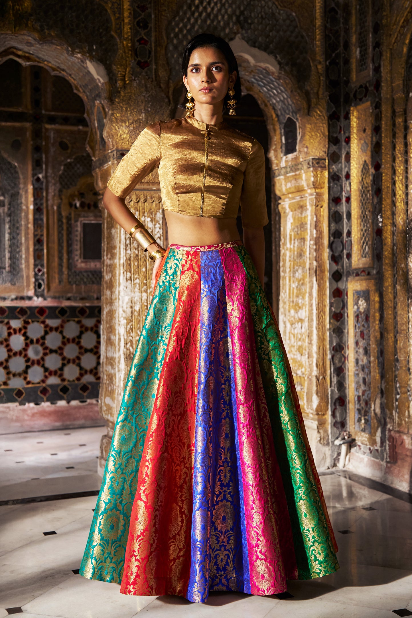 BENARES MULTICOLOUR FLARED SKIRT SET