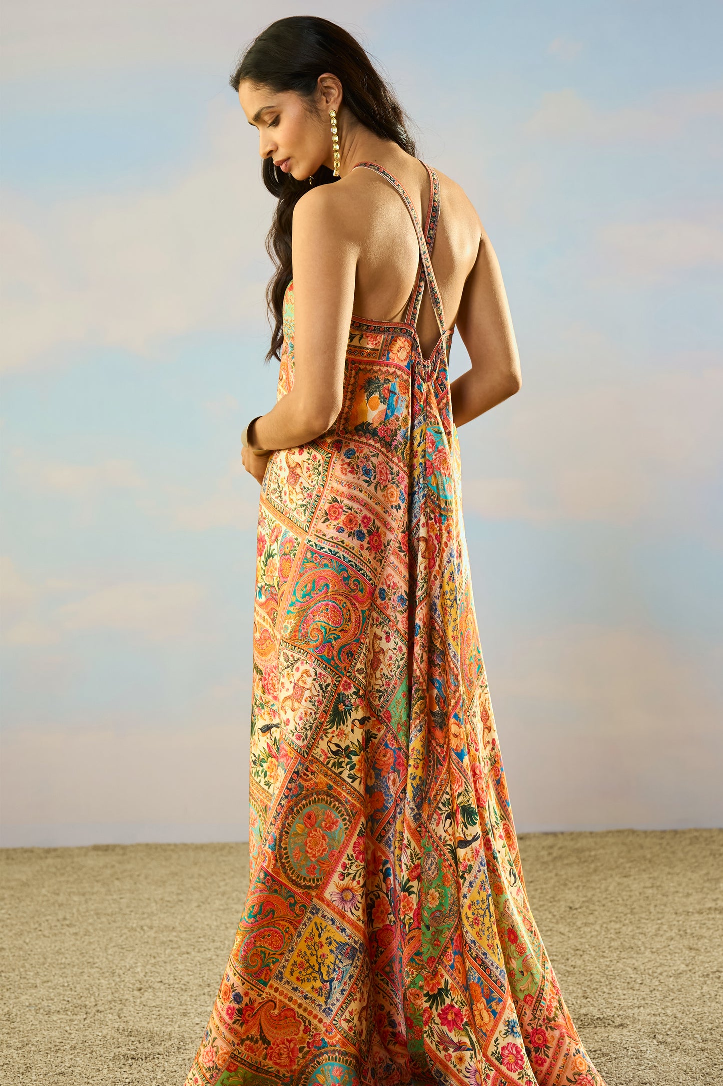 ORNAMENTAL PRINT HALTER MAXI