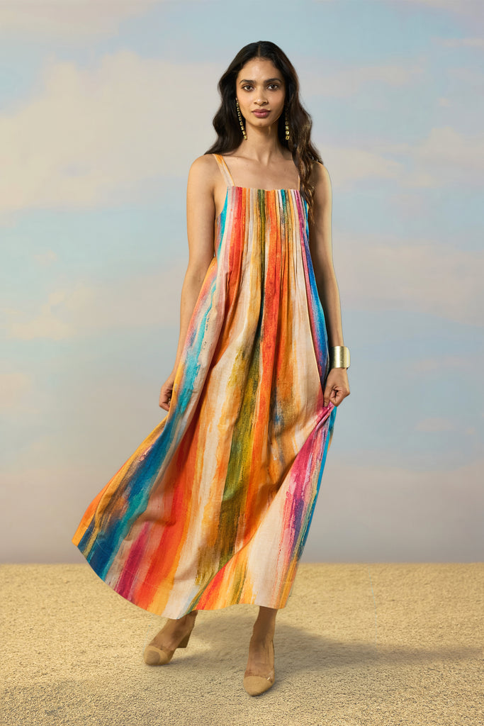 LINEN ABSTRACT WATERCOLOUR MAXI dash and dot