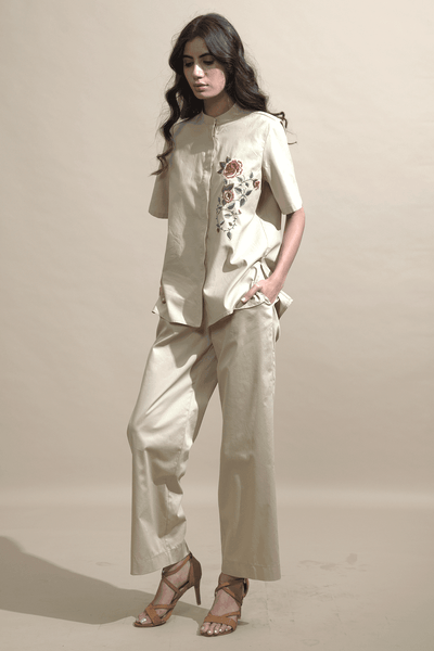 FLORAL EMBROIDERED PANT SET - dash and dot