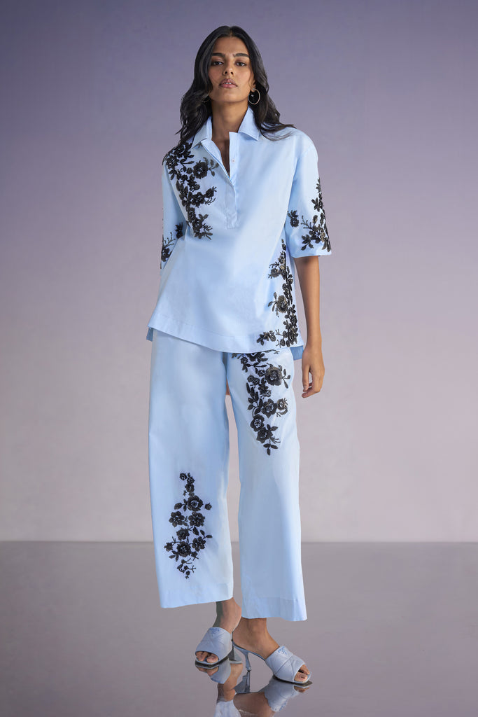 FLORAL BEAD EMBROIDERED SHIRT & PANT SET dash and dot
