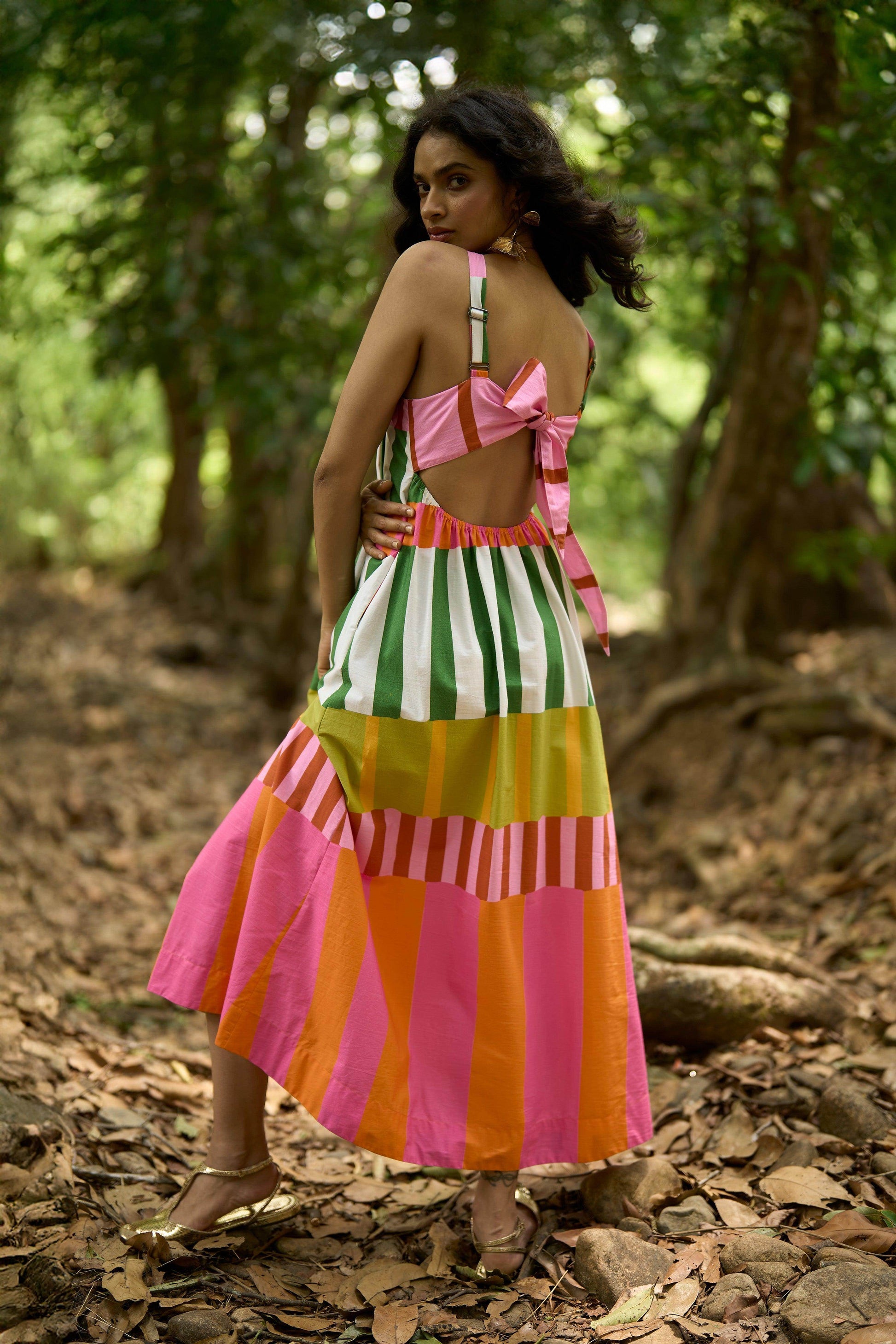 MULTI-STRIPE POPLIN MIDI - dash and dot