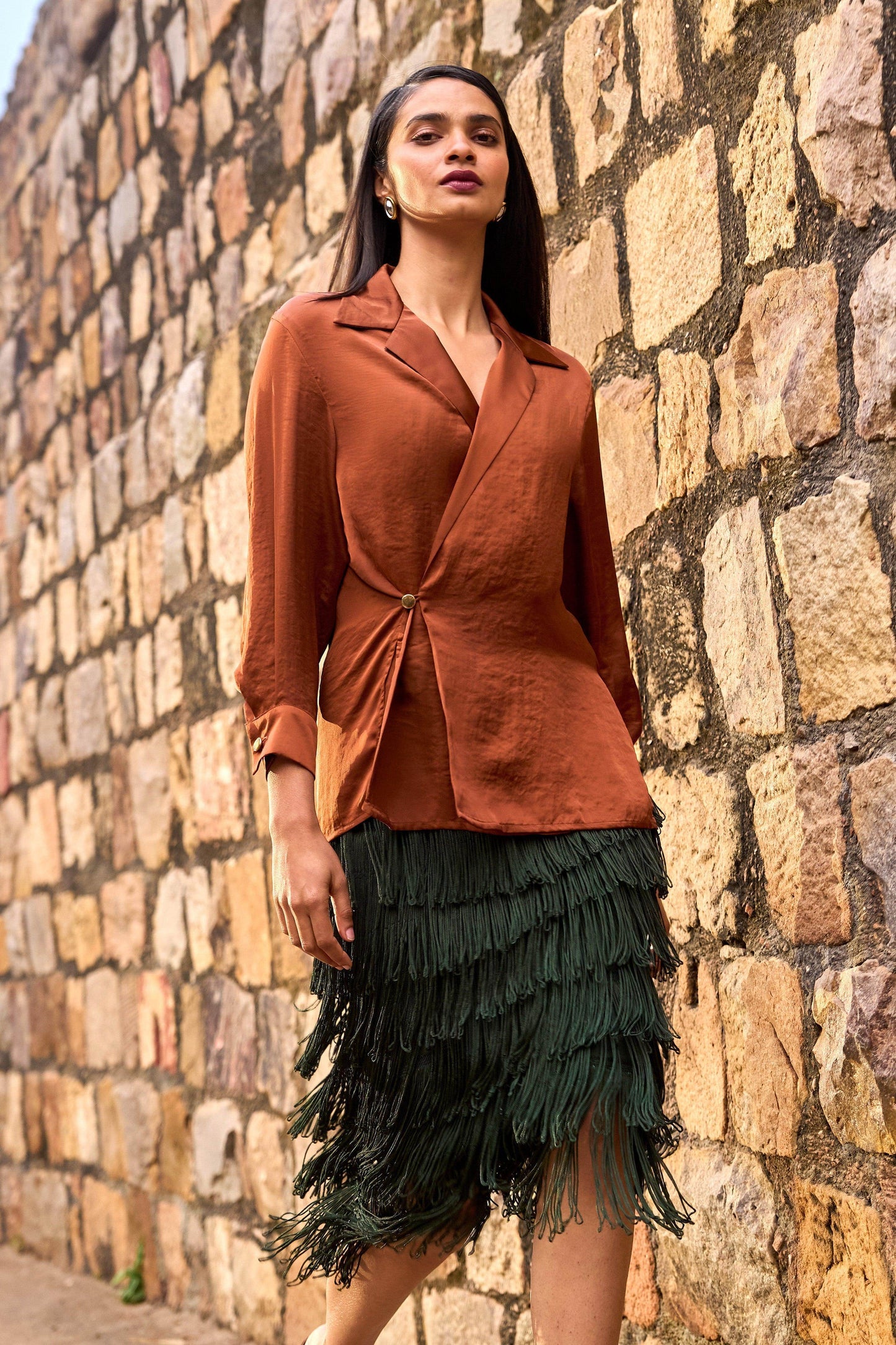 LAYERED FRINGE MIDI SKIRT - dash and dot