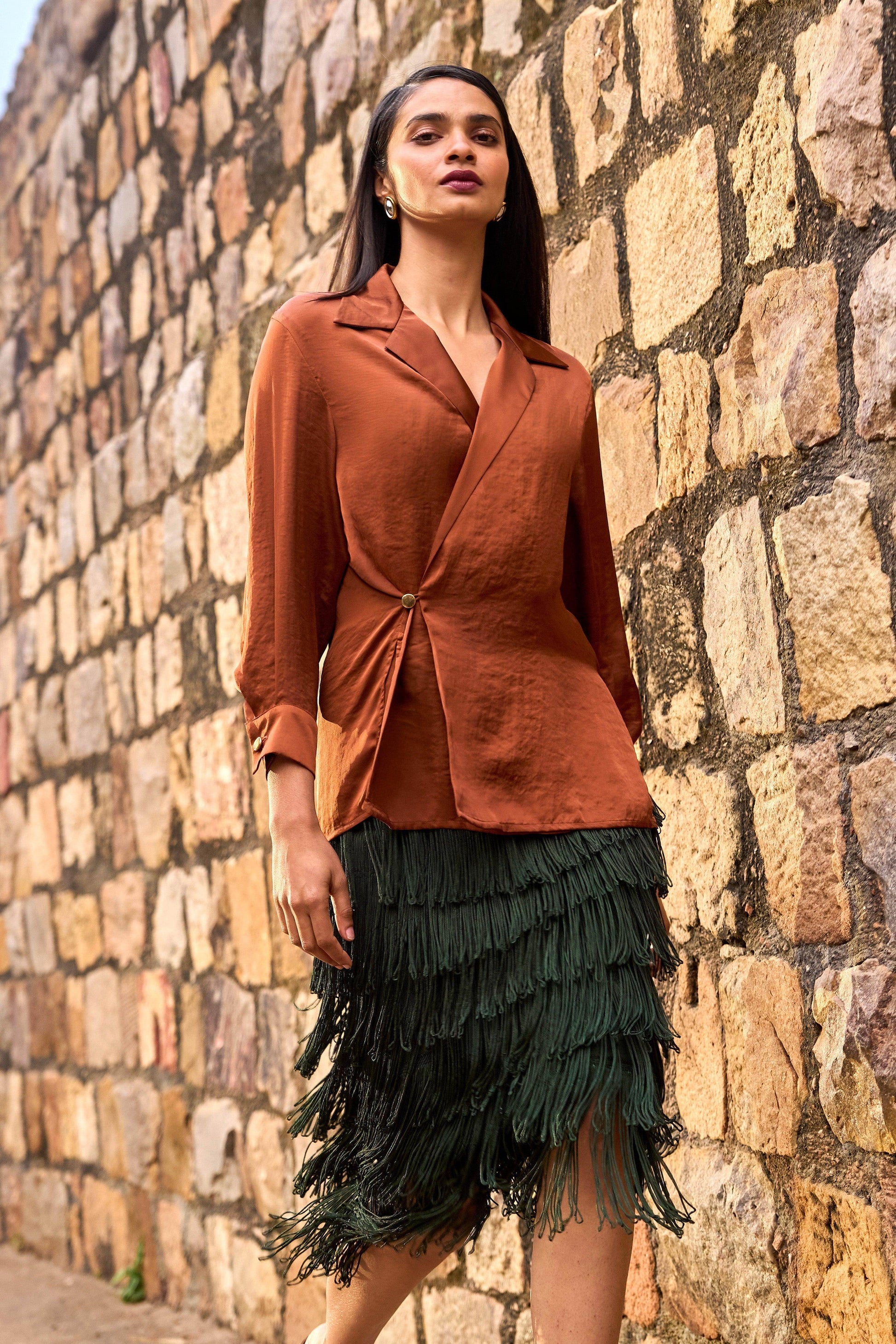 LAYERED FRINGE MIDI SKIRT - dash and dot