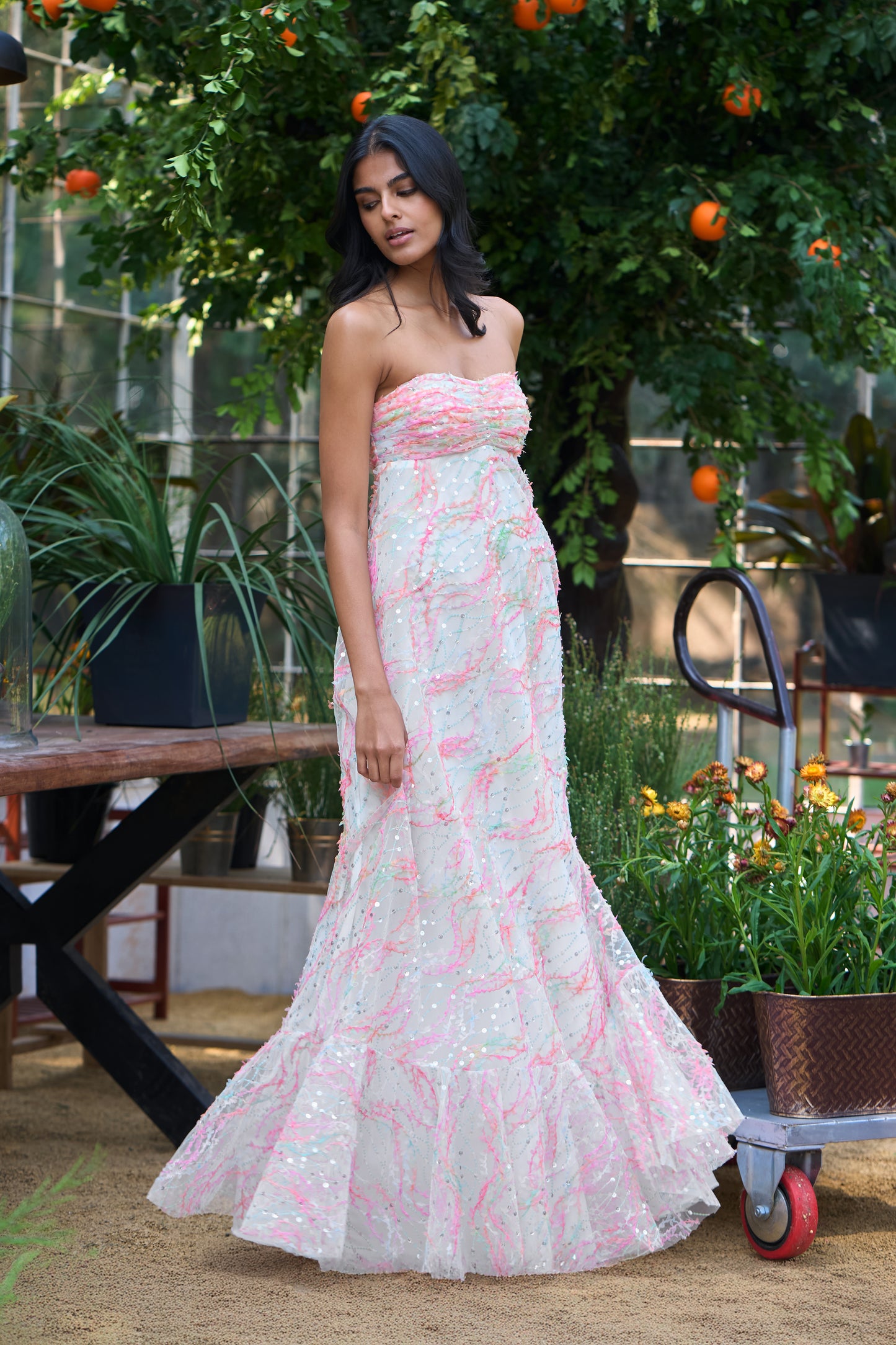 RIBBON & SEQUIN EMBROIDERED MAXI
