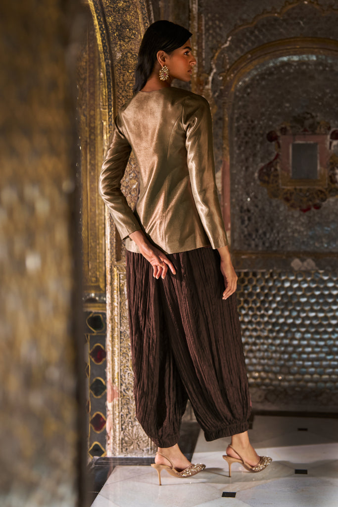 Caramel Brocade Peplum Top dash and dot