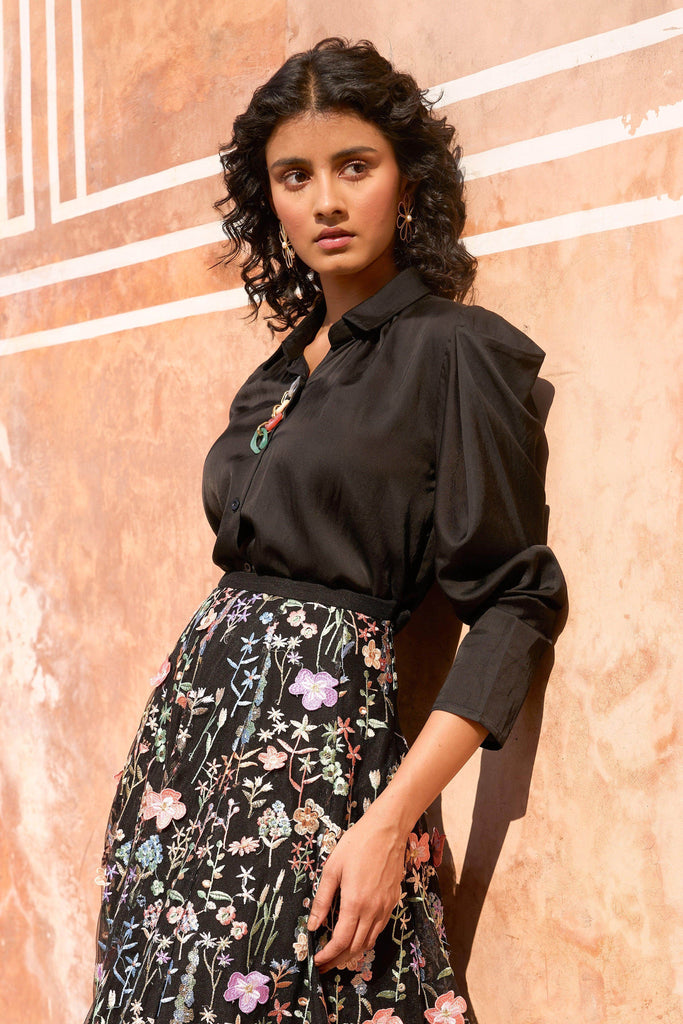 3D FLORAL MAXI SKIRT AND CHAIN NECK SHIRT - dash and dot dash and dot