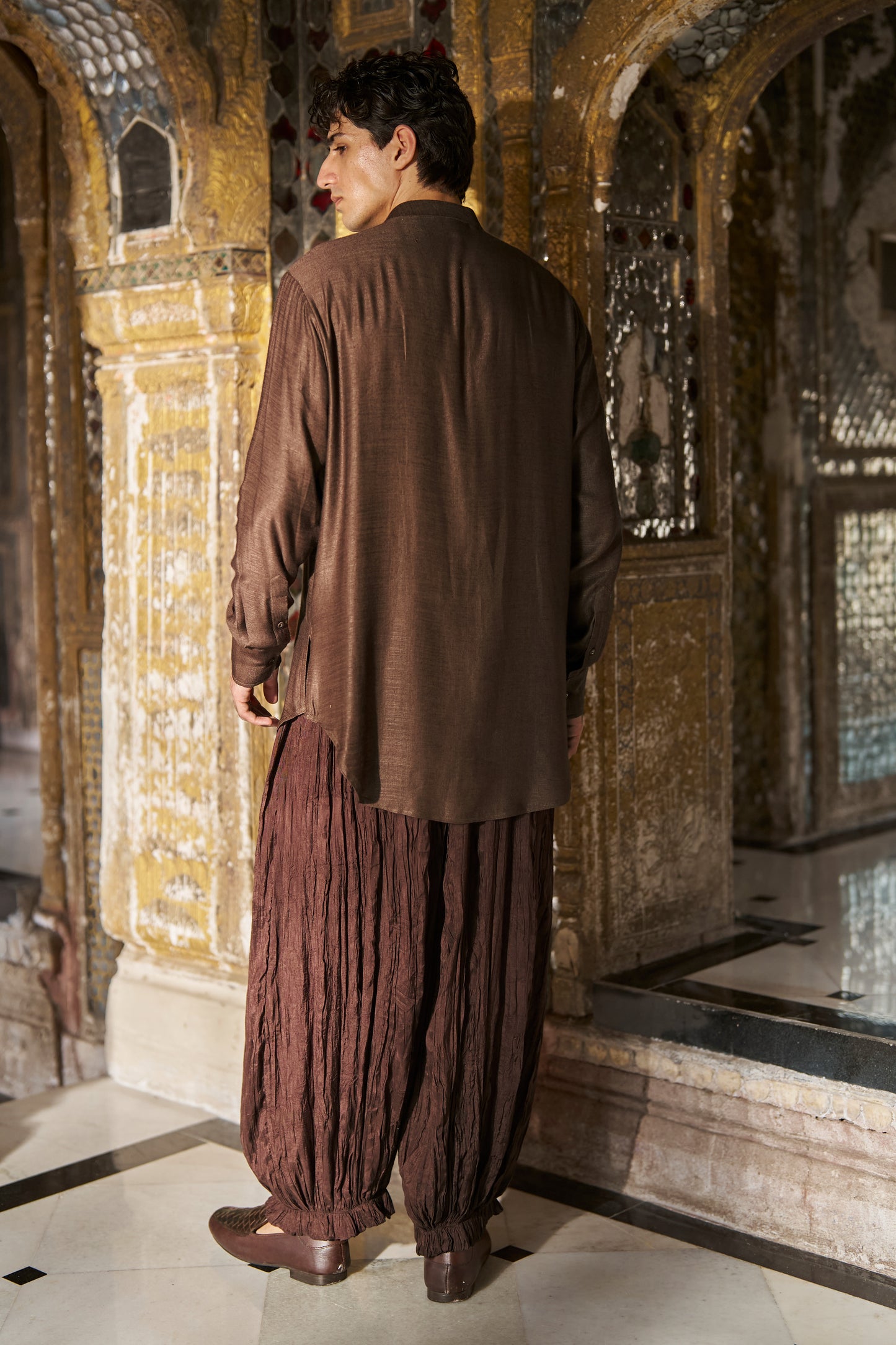 PINTUCK LONGLINE SHIRT AND CRUSHED CRINKLED PANT