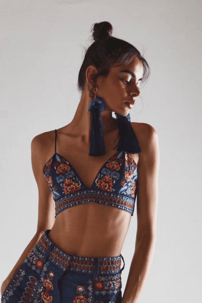 DENIM EMBROIDERED BRALETTE - dash and dot dash and dot