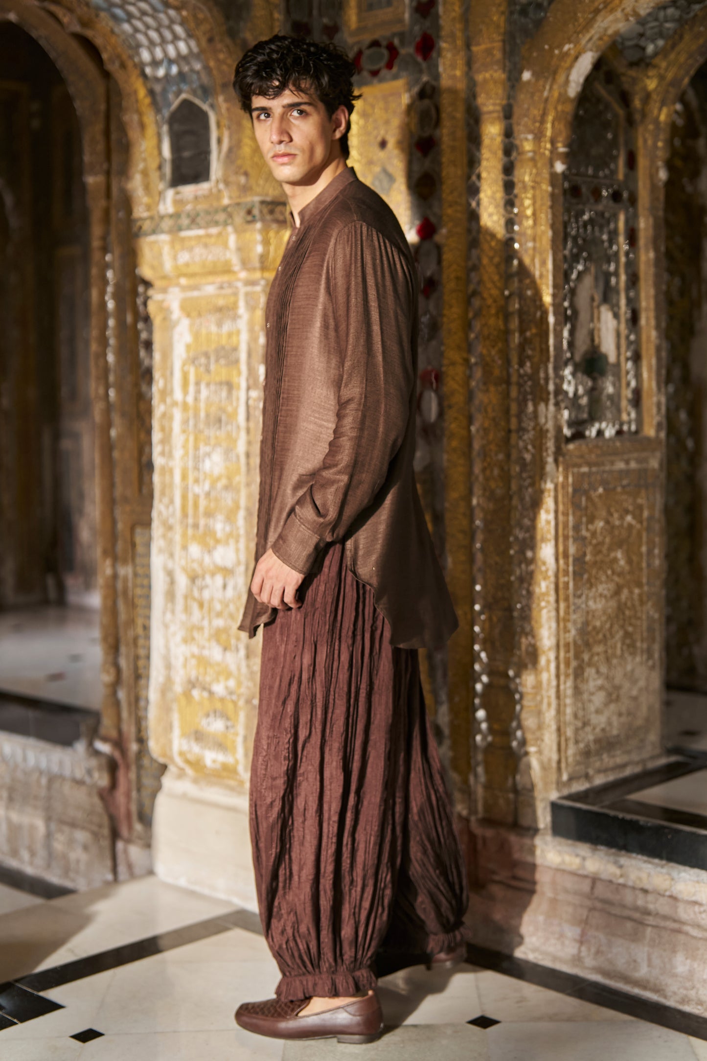 PINTUCK LONGLINE SHIRT AND CRUSHED CRINKLED PANT