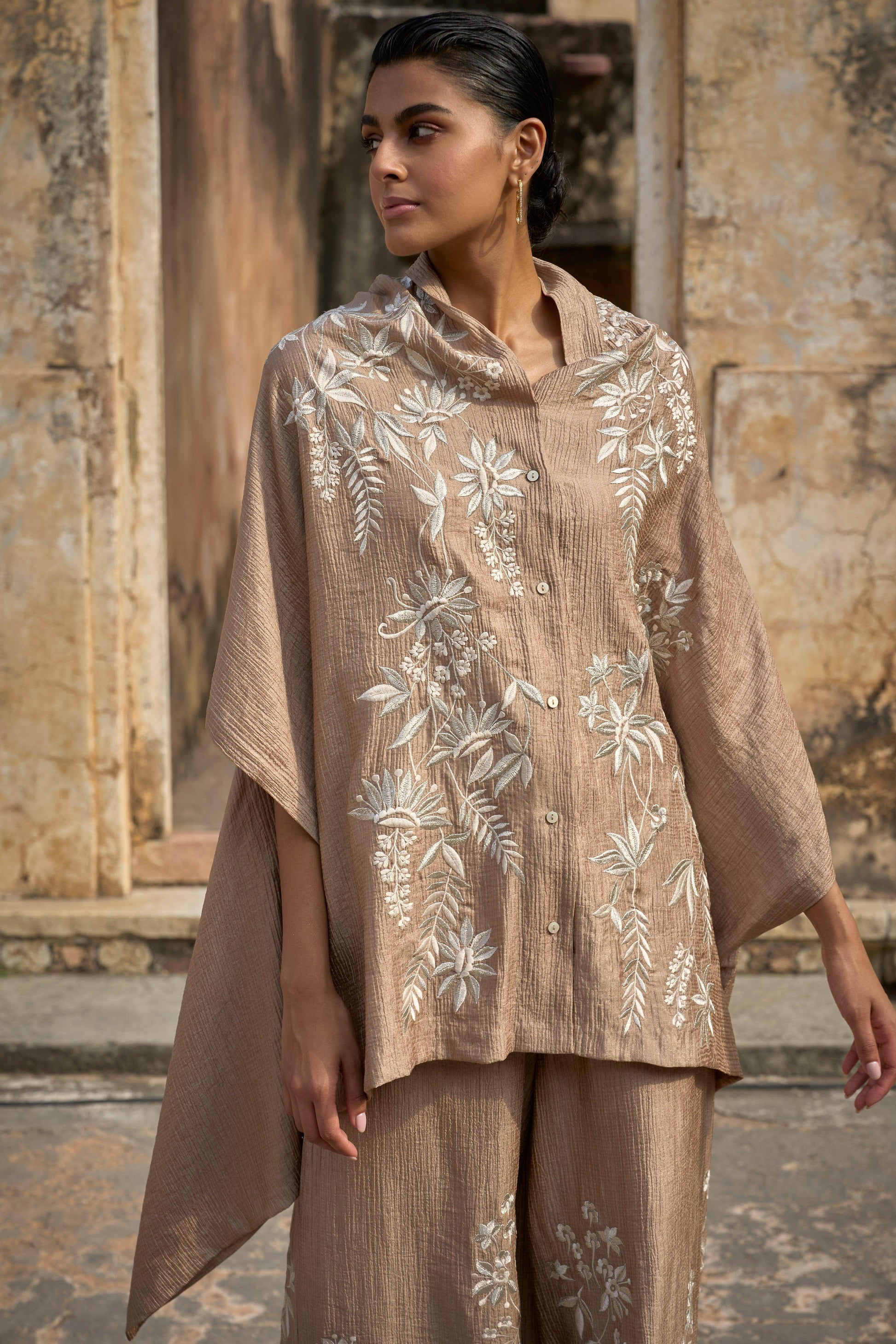 EMBROIDERED CAPE TOP & WIDE LEGGED PANT - dash and dot