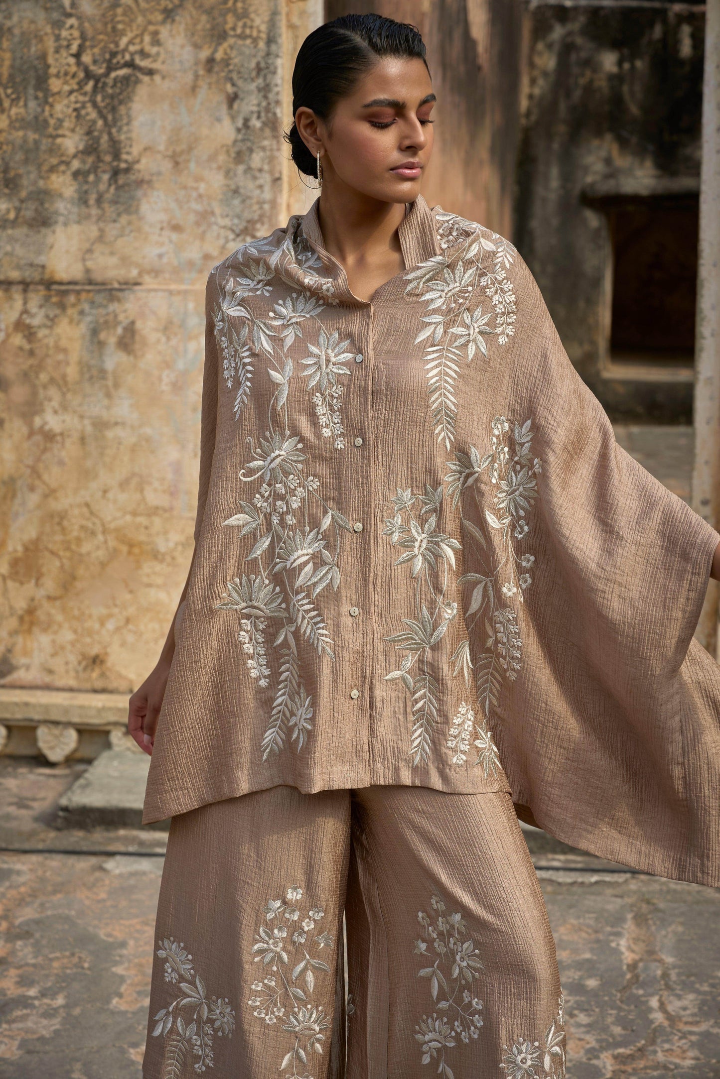 EMBROIDERED CAPE TOP & WIDE LEGGED PANT - dash and dot