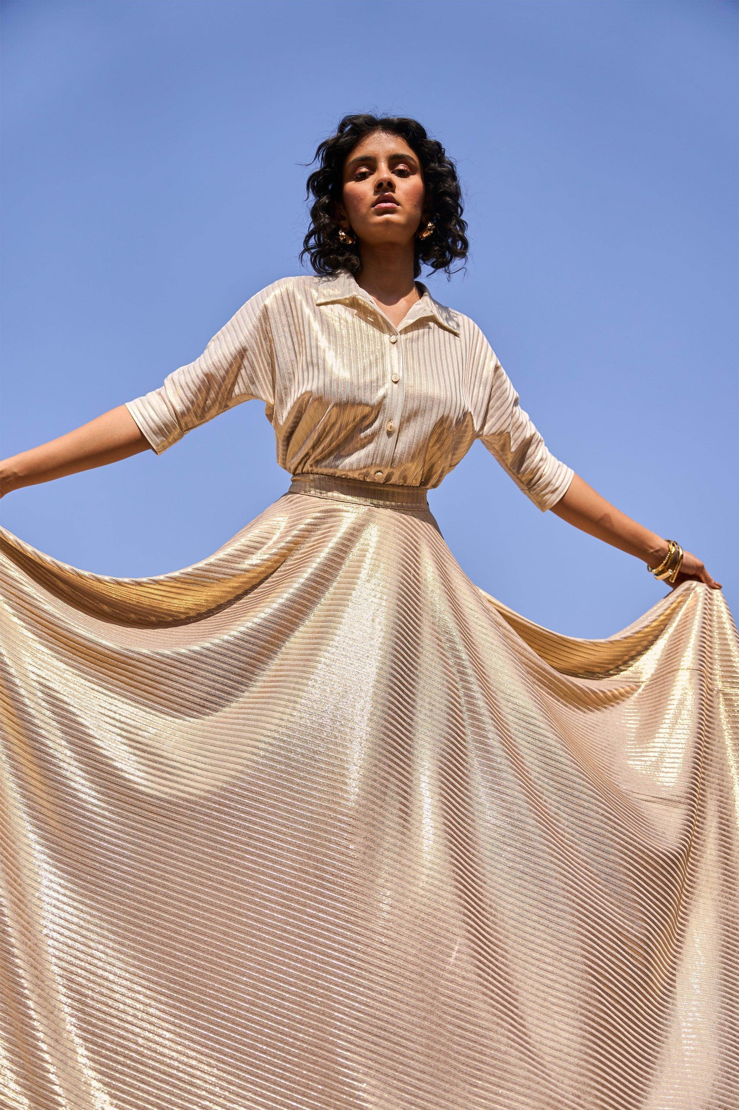 TEXTURED LAMÉ MAXI SKIRT SET - dash and dot