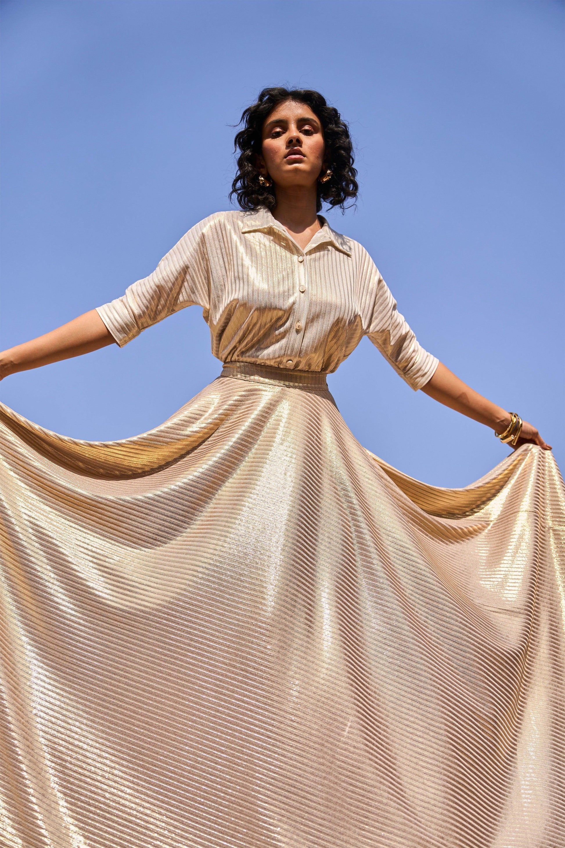 TEXTURED LAMÉ MAXI SKIRT SET - dash and dot