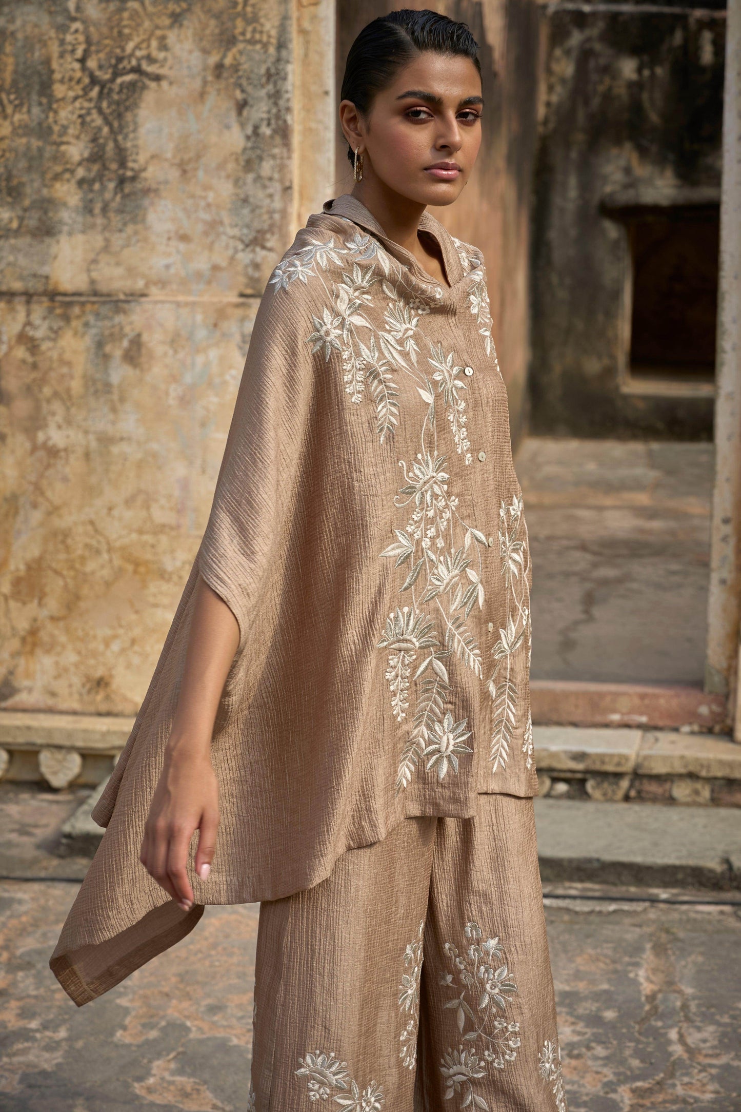 EMBROIDERED CAPE TOP & WIDE LEGGED PANT - dash and dot