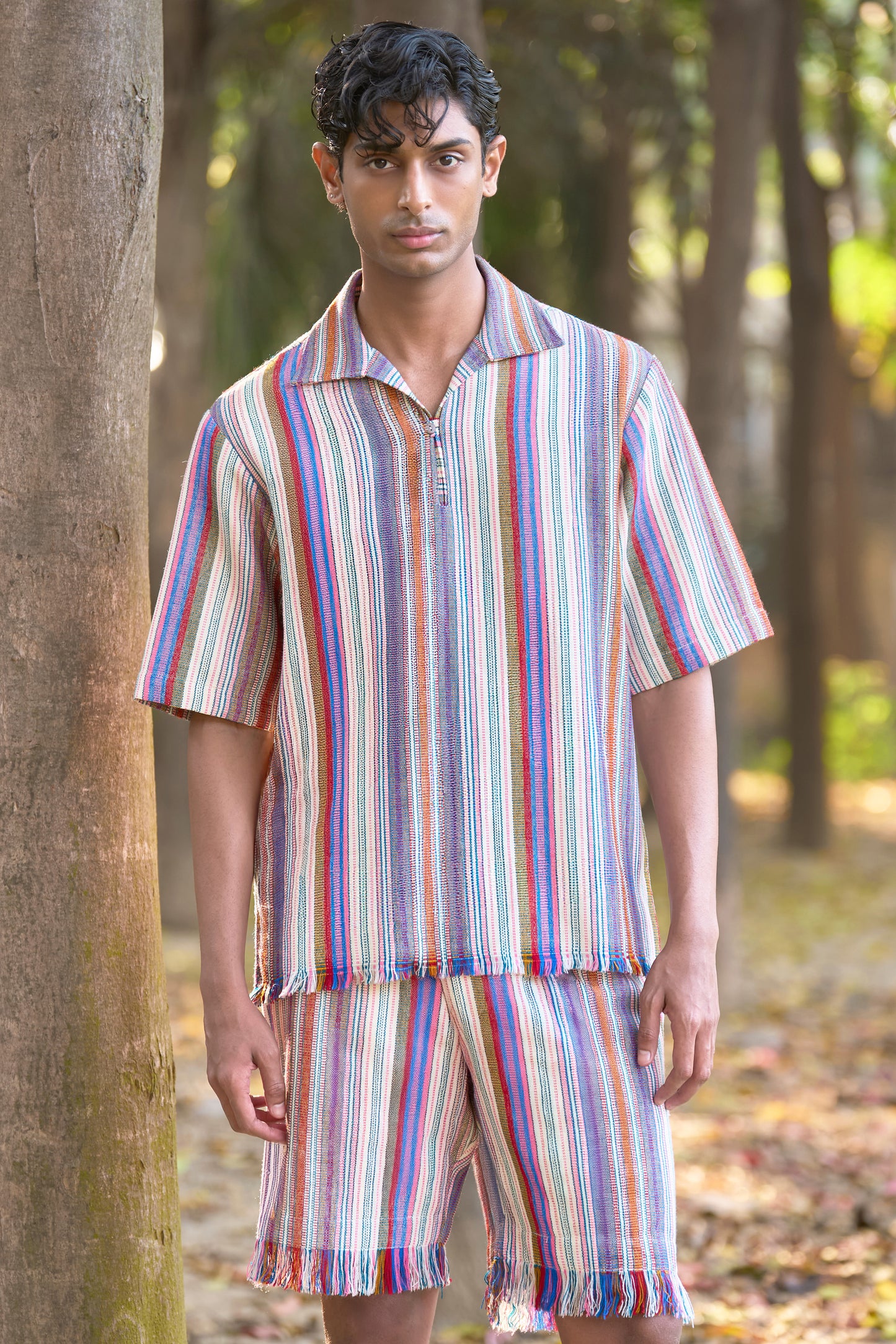JACQUARD STRIPED SHORTS SET