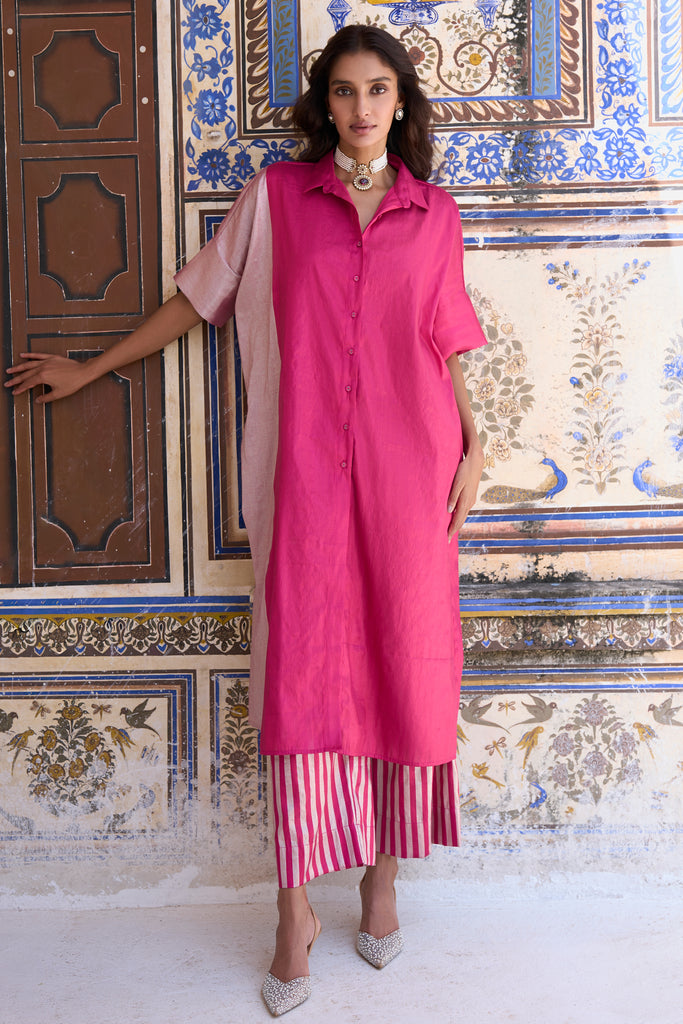 BENARES TISSUE COLOUR BLOCKED LONGLINE TOP dash and dot