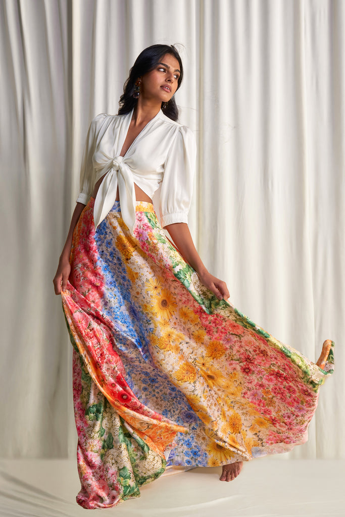 FRONT-TIE TOP & MULTI-FLORAL MAXI SKIRT dash and dot