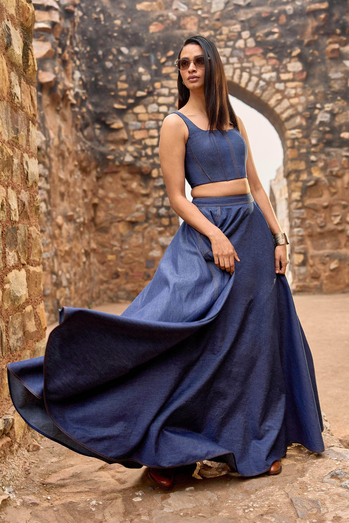 DENIM CORSET AND MAXI SKIRT SET - dash and dot dash and dot